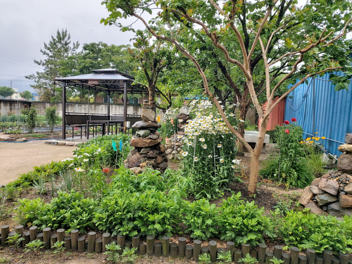 경주한옥민박 그린&힐링 외부 밭과 화단 힐링쉼터 사진